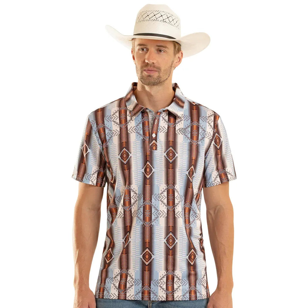 Rock & Roll Men's Vertical Aztec Printed Short Sleeve Polo Shirt - Blue