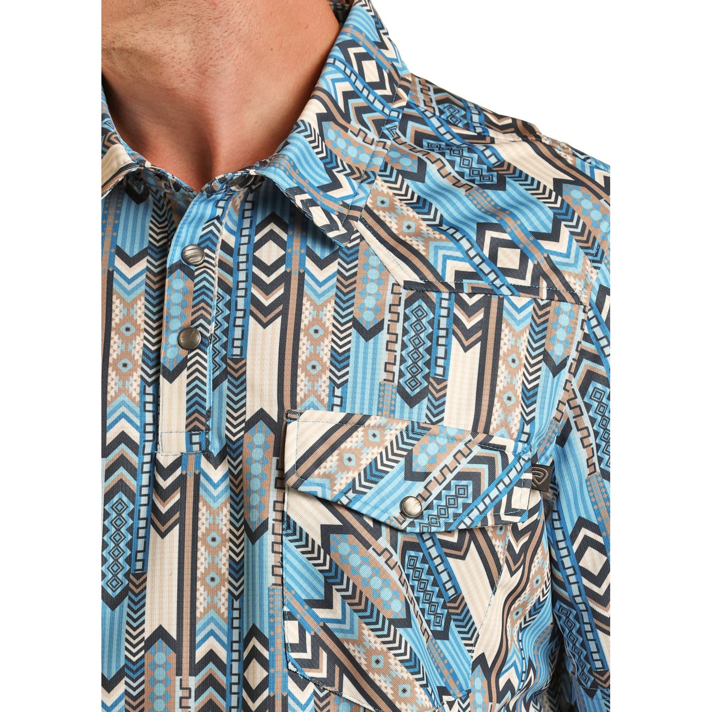 Rock & Roll Men's Printed New Body Button-Down Polo Shirt - Turquoise