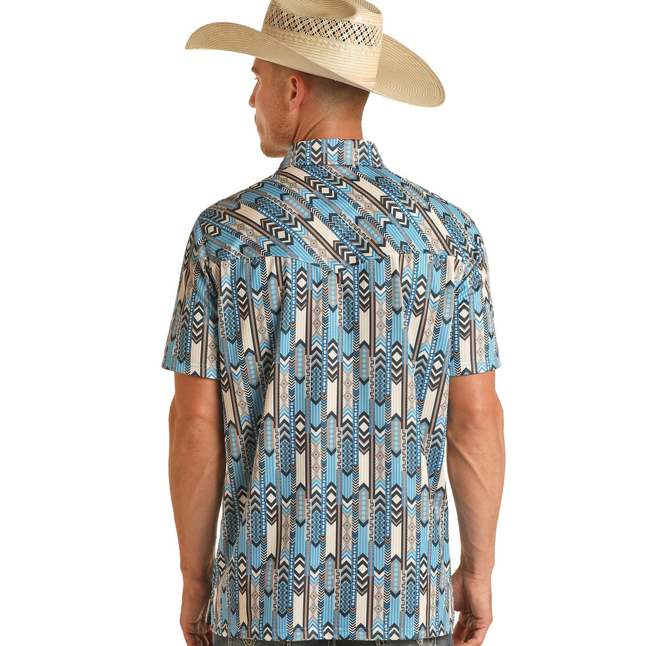 Rock & Roll Men's Printed New Body Button-Down Polo Shirt - Turquoise