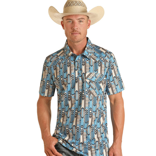 Rock & Roll Men's Printed New Body Button-Down Polo Shirt - Turquoise