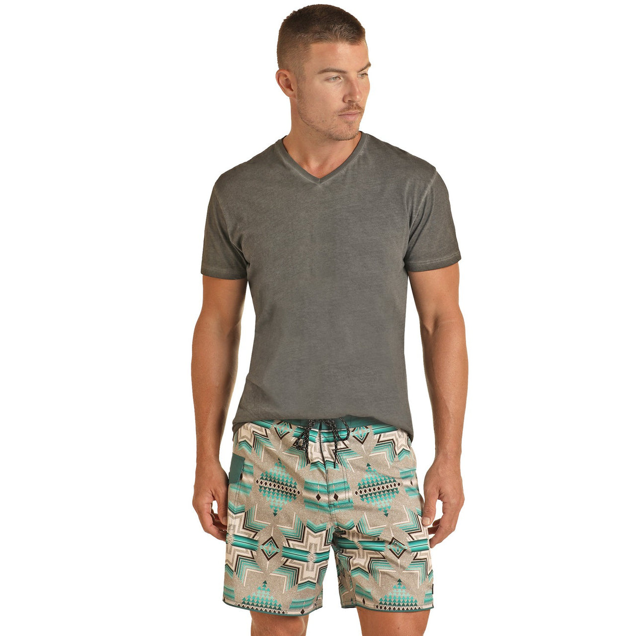 Rock & Roll Men's Aztec Swim Board Shorts - Heather Grey