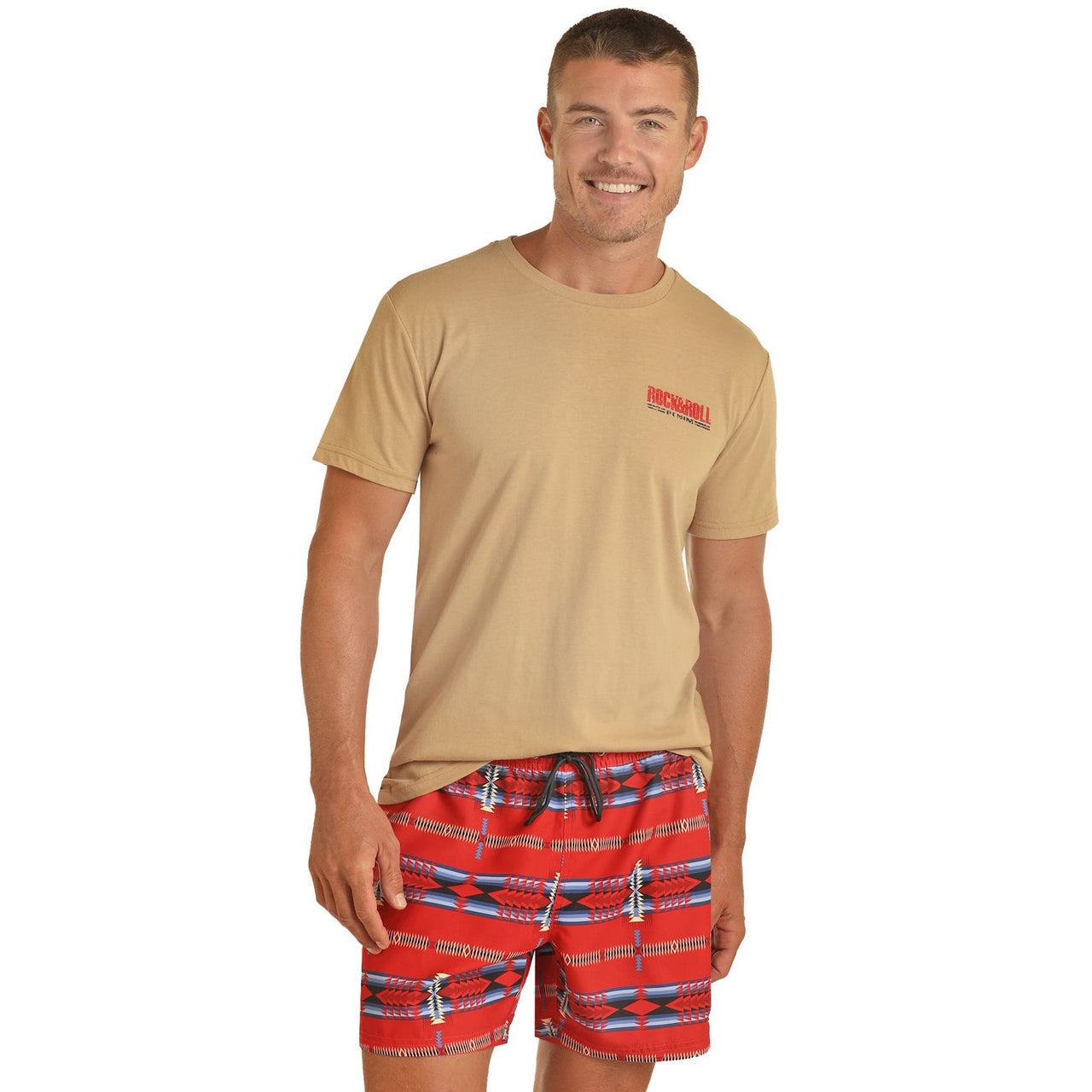 Rock & Roll Men's Aztec Swim Board Shorts - Red