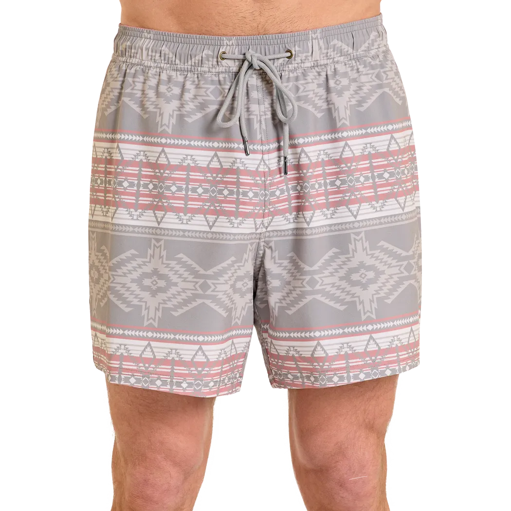 Rock & Roll Men's Aztec Print w/Lining Swim Volley Trunks - Taupe