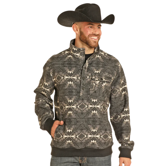 Rock & Roll Men's Long Sleeve Bomber Pullover- Black