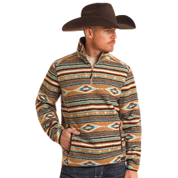 Rock & Roll Men's Printed Berber Striped Pullover - Tan