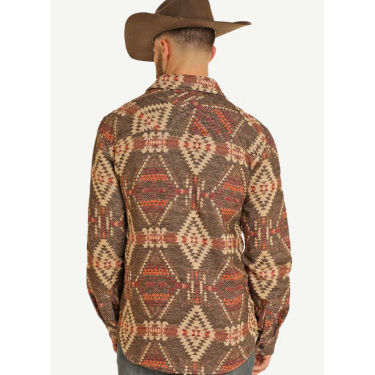 Rock & Roll  Men's Aztec Shirt Jacket-Dark Brown