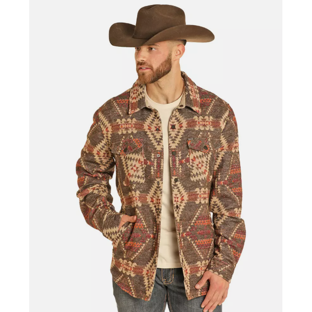 Rock & Roll  Men's Aztec Shirt Jacket-Dark Brown