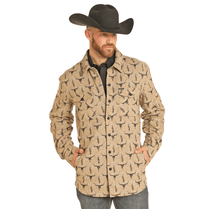 Rock & Roll Men's Steer Skull Jacquard Shirt Jacket