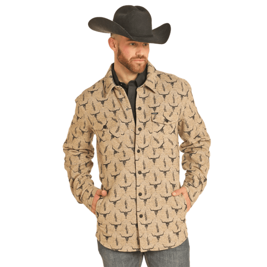 Rock & Roll Men's Steer Skull Jacquard Shirt Jacket