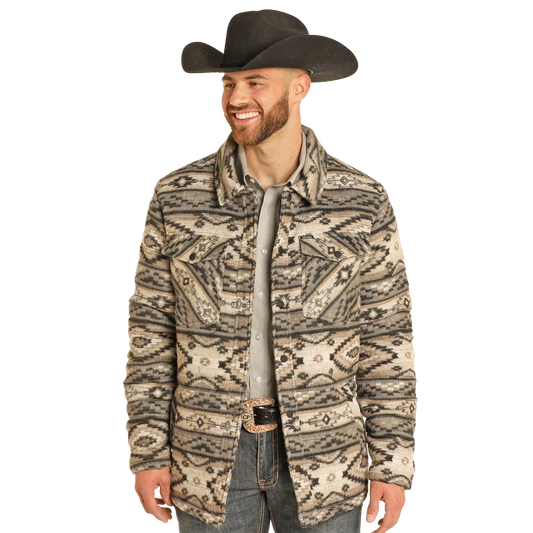Rock & Roll Men's Long Sleeve Aztec Brushed Jacquard Quilted Jacket- Taupe