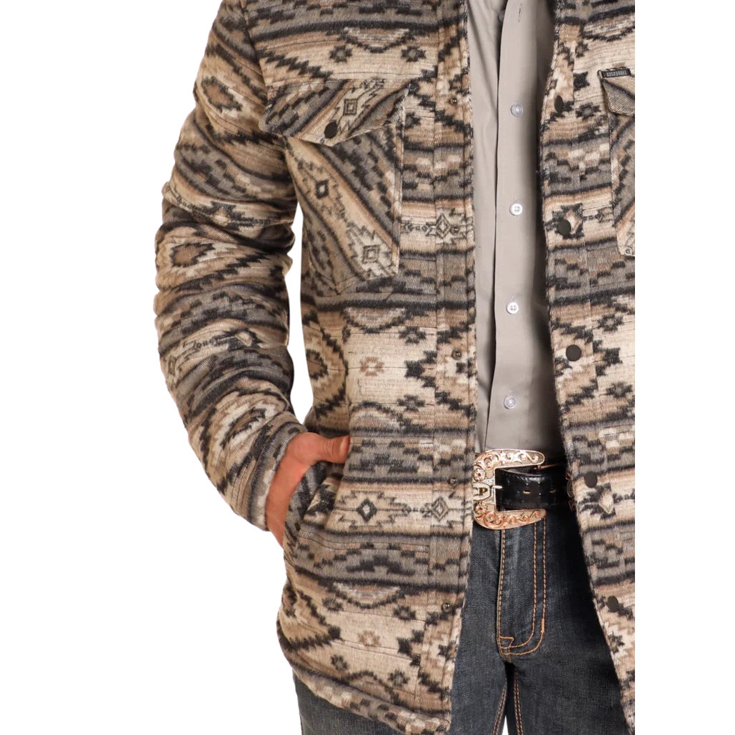 Rock & Roll Men's Long Sleeve Aztec Brushed Jacquard Quilted Jacket- Taupe