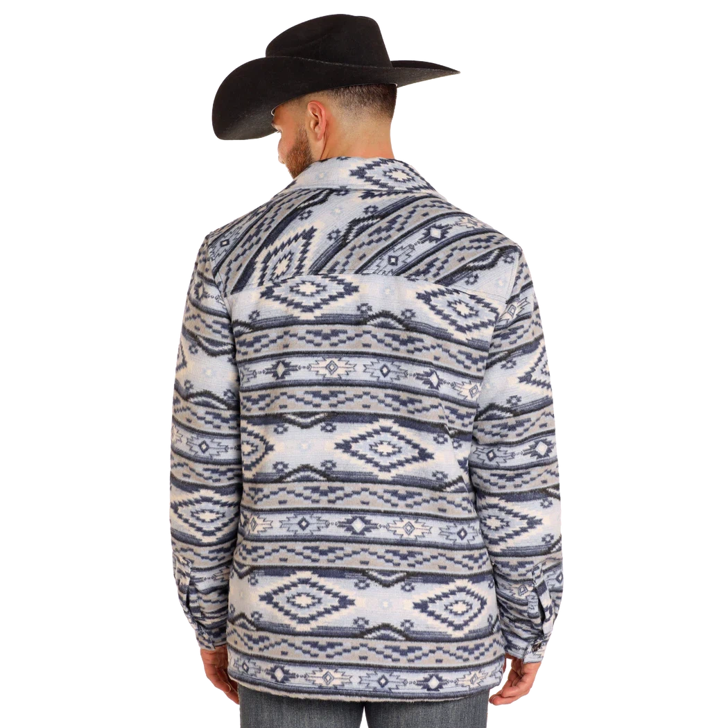 Rock & Roll Men's Long Sleeve Aztec Brushed Aztec Shirt Jacket- Blue