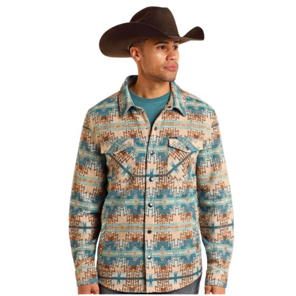 Rock & Roll Men's Aztec Jacquard Shacket - Natural