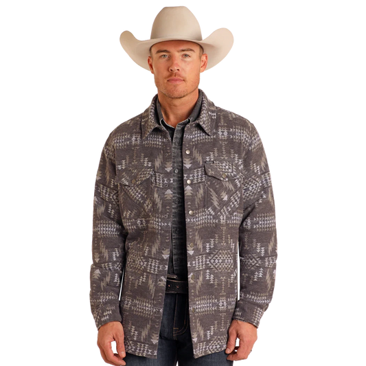Rock & Roll Men's Aztec Jacquard Shacket - Charcoal