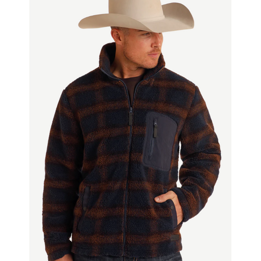 Rock & Roll Men's Berber Jacquard Plaid Jacket - Dark Brown