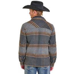 Rock & Roll Men's Denim Plaid Shirt Jacket - Black/Grey