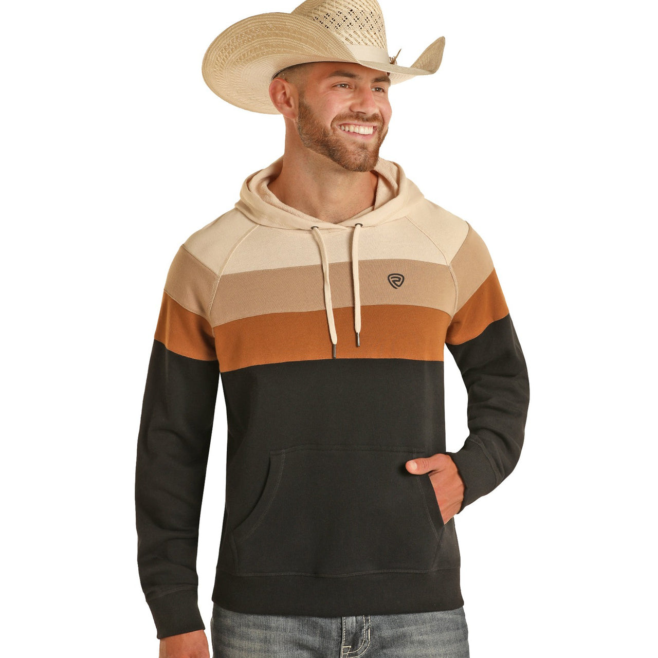 Rock & Roll Men's Color Block Hoodie - Tan