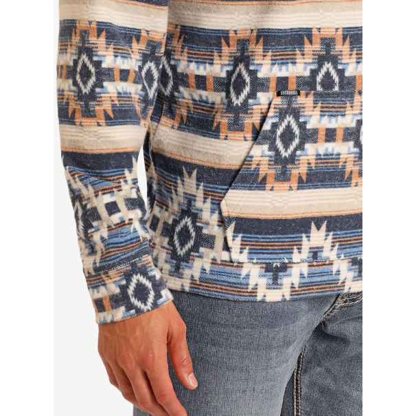 Rock & Roll Men's Aztec Button Hoodie - Navy