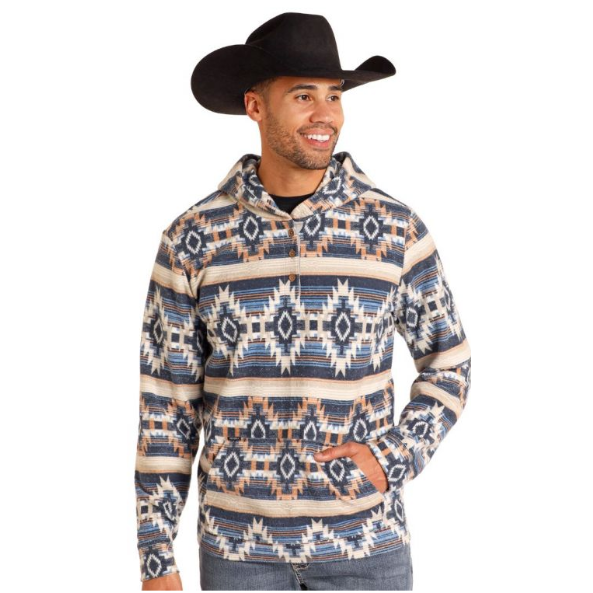 Rock & Roll Men's Aztec Button Hoodie - Navy