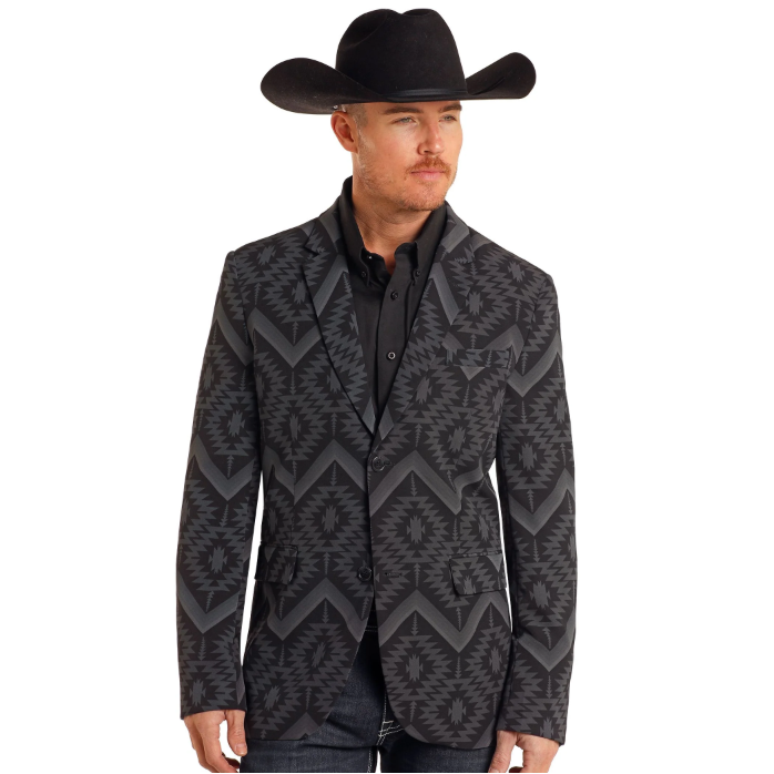 Rock & Roll Men's Southwest Printed Sport Coat - Black