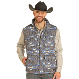 Rock & Roll Men's  Aztec Print Puffer Vest- BLUE