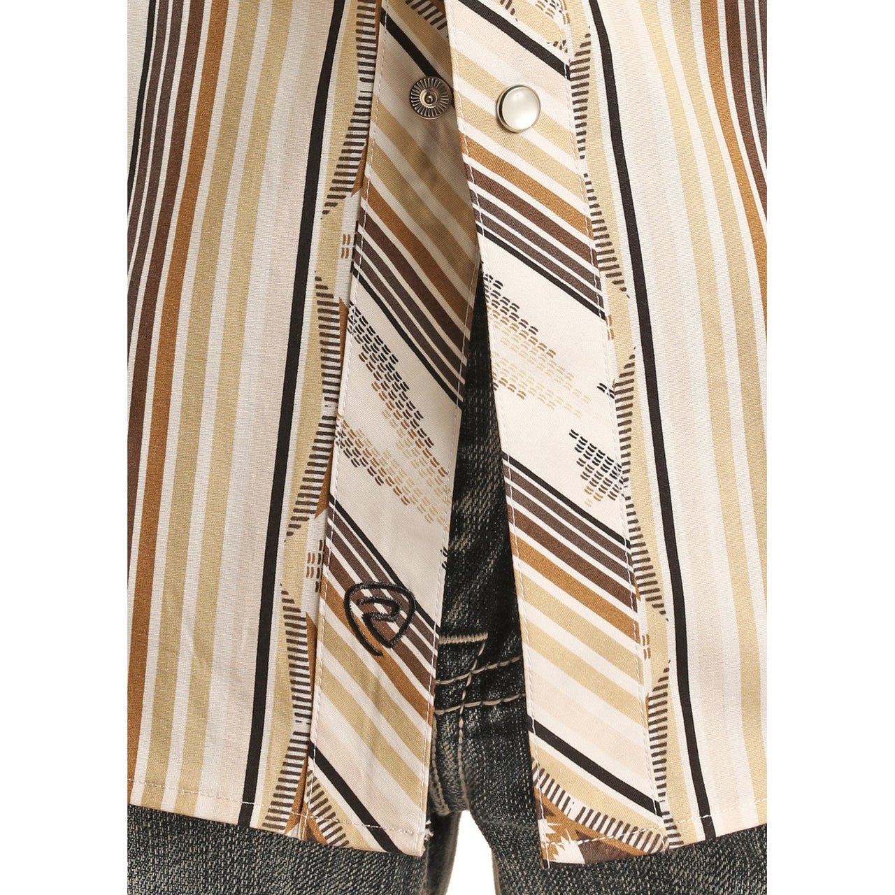 Rock & Roll Men's LS 2 Pocket Aztec Vintage Stripe Snap Shirt - Tan