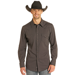 Rock & Roll Men's Solid Twill Long Sleeve Shirt- Black