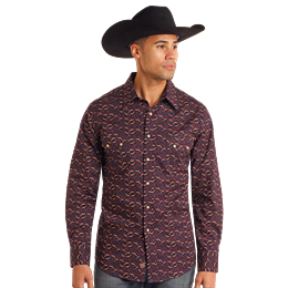 Rock & Roll Men's Long Sleeve Longhorn Printed Snap Shirt - Burgundy