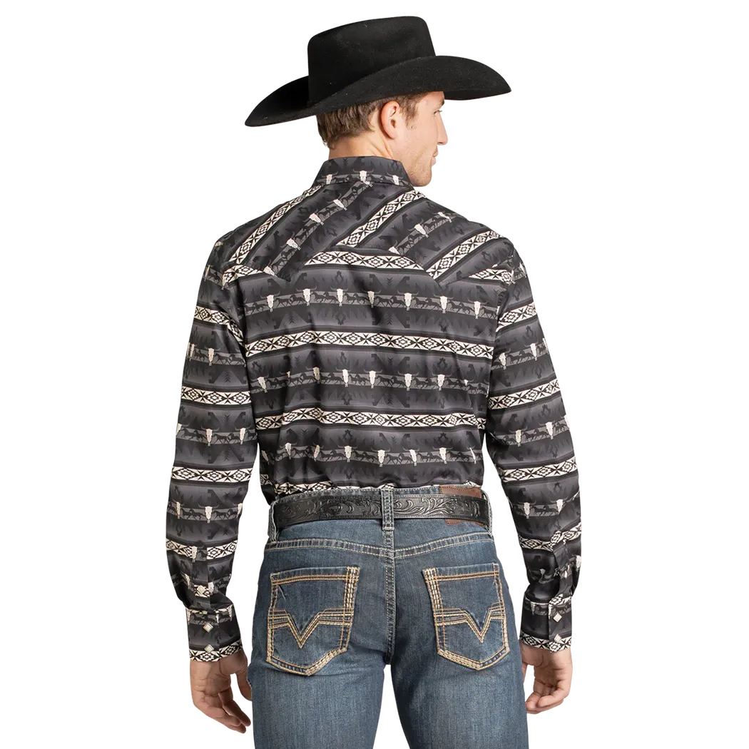 Rock & Roll Men's Dale Brisby Aztec Long Sleeve Snap Shirt - Black