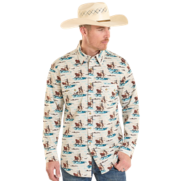 Rock & Roll Men's Novelty Printed Snap Shirt - Teal