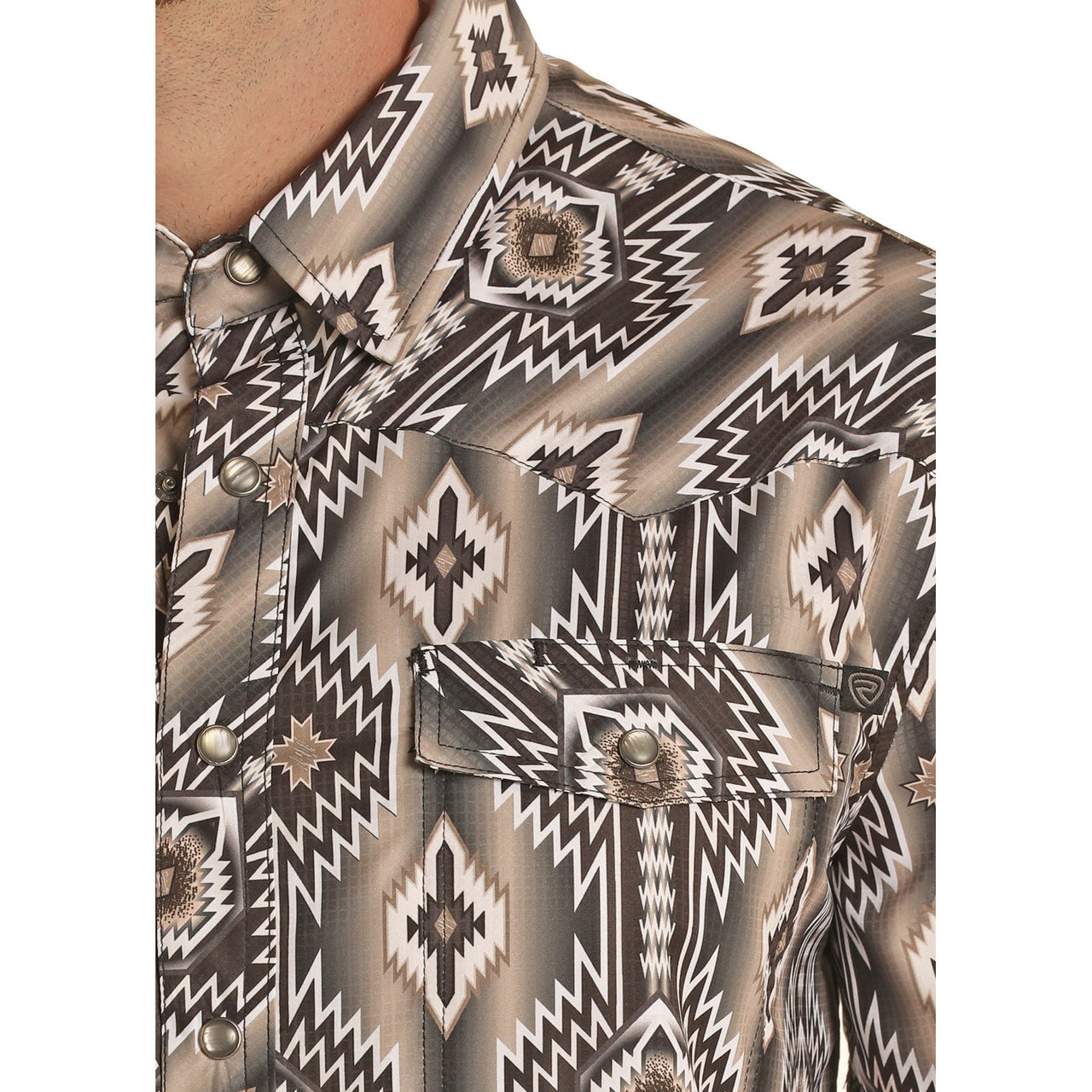 Rock & Roll Men's Tek Short Sleeve 2 Pocket Aztec Snap Shirt - Black