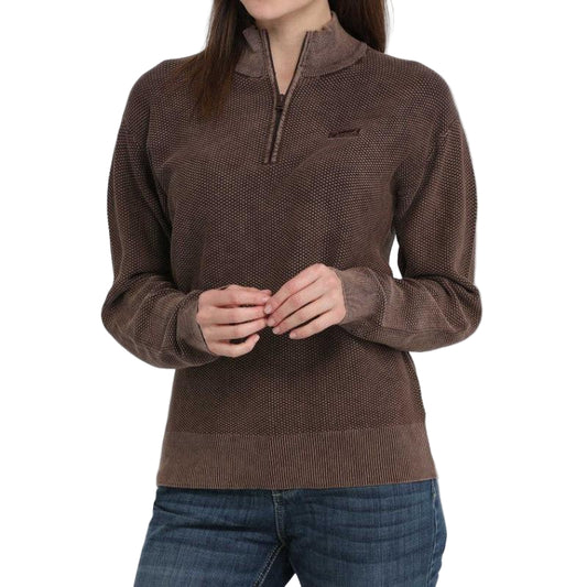 Cinch Women's Long Sleeve 1/4 Zip Pullover- Brown