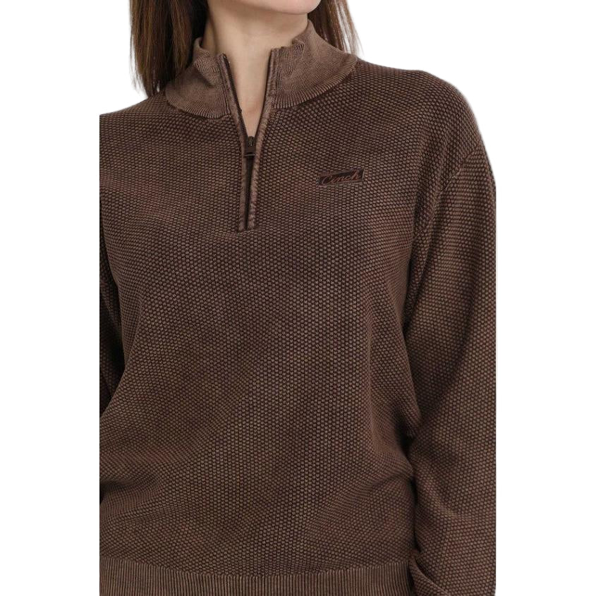 Cinch Women's Long Sleeve 1/4 Zip Pullover- Brown
