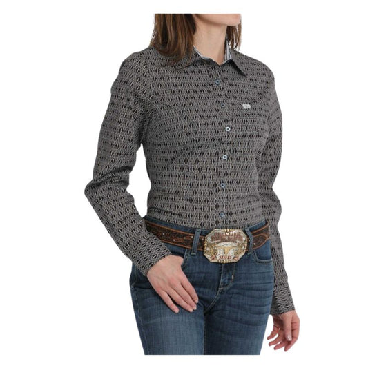 Cinch Women's Long Sleeve Geometric Print  Shirt - Brown