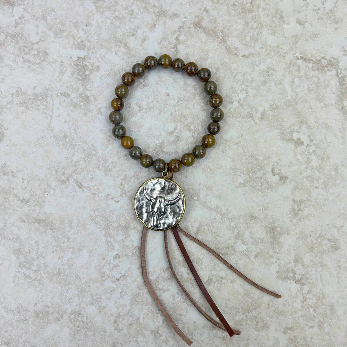 Wrangler Women's Jasper Bracelet w/Tassel & Metal Long Horn Pendent - Brown
