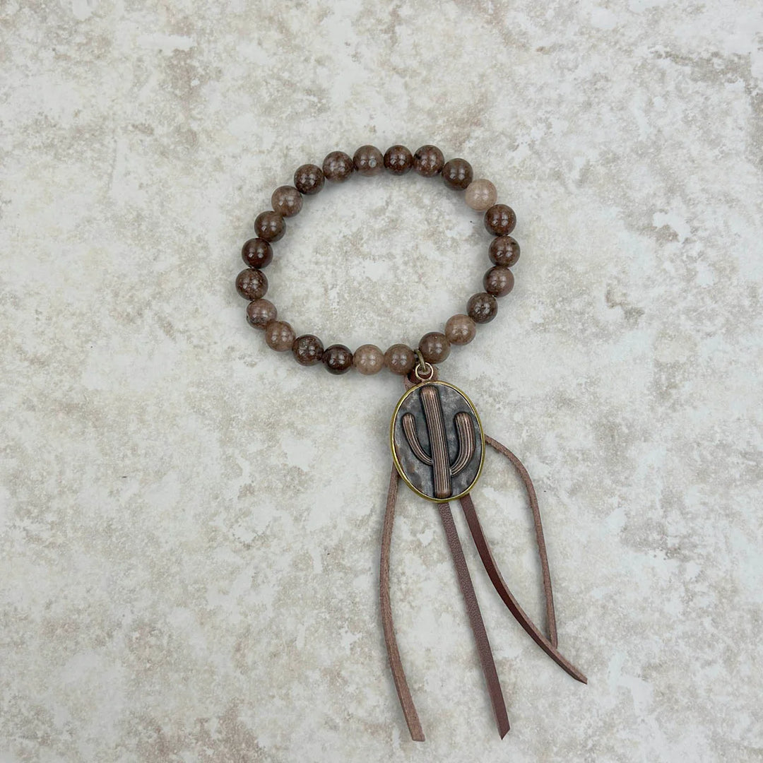 Montana West Wrangler Women S Jasper Bracelet W Tassel Metal Cactus Pendent