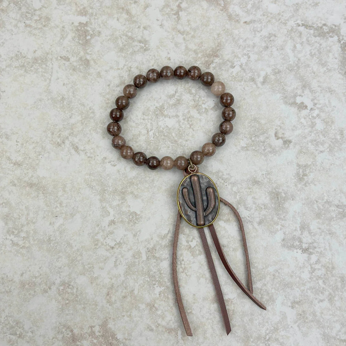 Wrangler Women's Jasper Bracelet w/Tassel & Metal Cactus Pendent - Brown