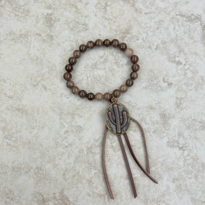 Montana West Wrangler Women S Jasper Bracelet W Tassel Metal Cactus Pendent