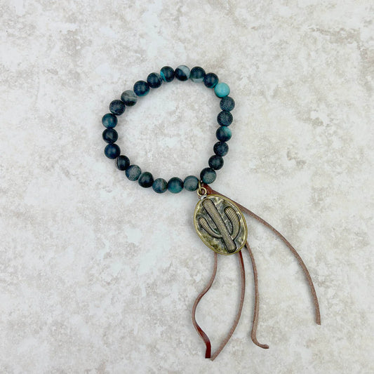 Wrangler Women's Jasper Bracelet w/Tassel & Metal Cactus Pendent - Navy