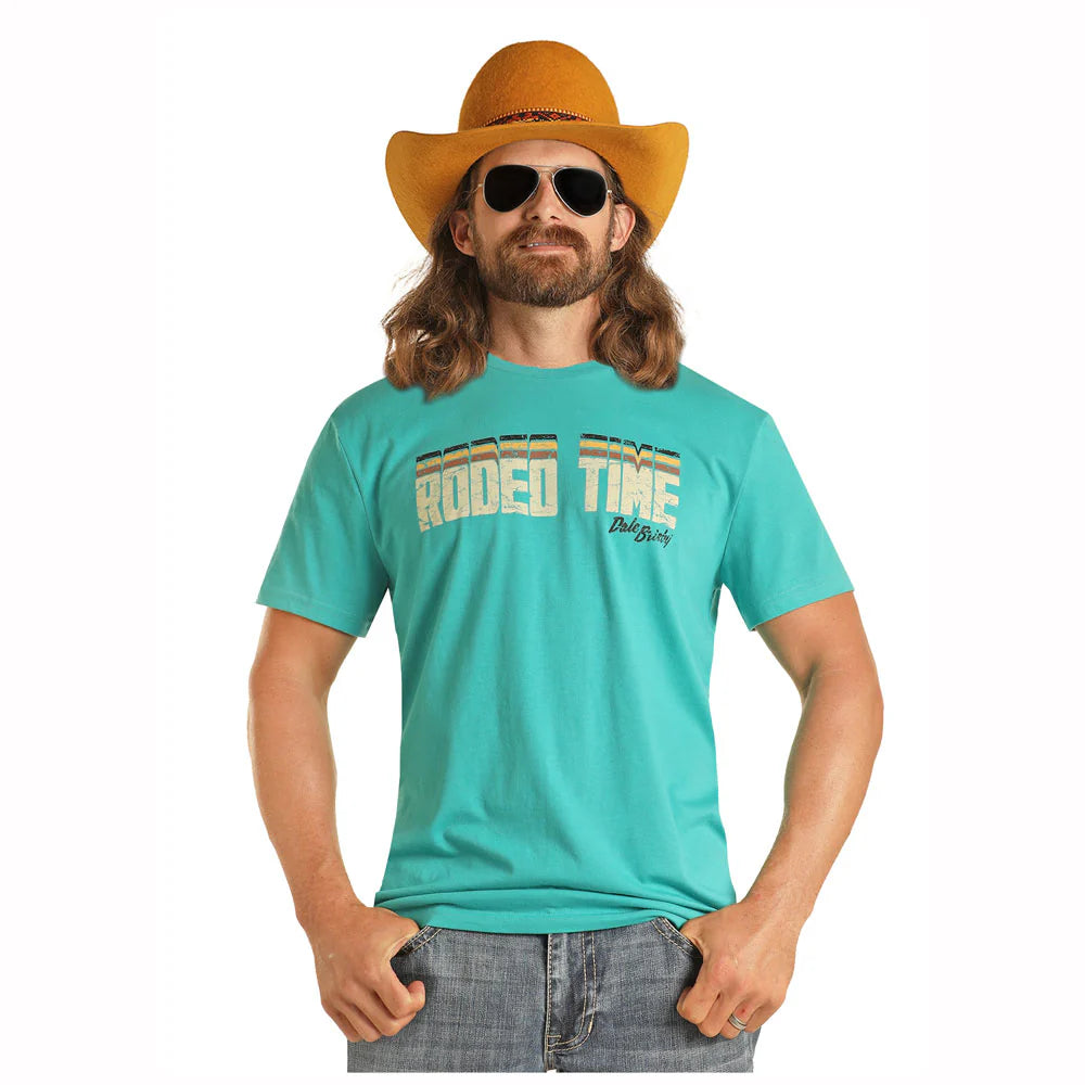 Rock & Roll Men's Dale Brisby Short Sleeve Rodeo Time Tee - Turquoise