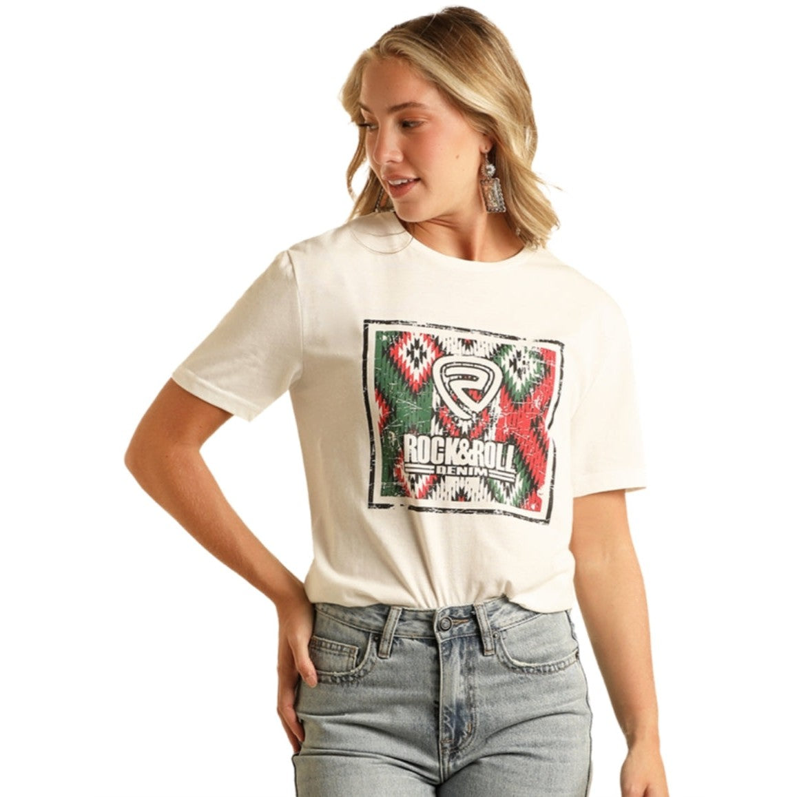 Rock & Roll Unisex Aztec Graphic Tee - White