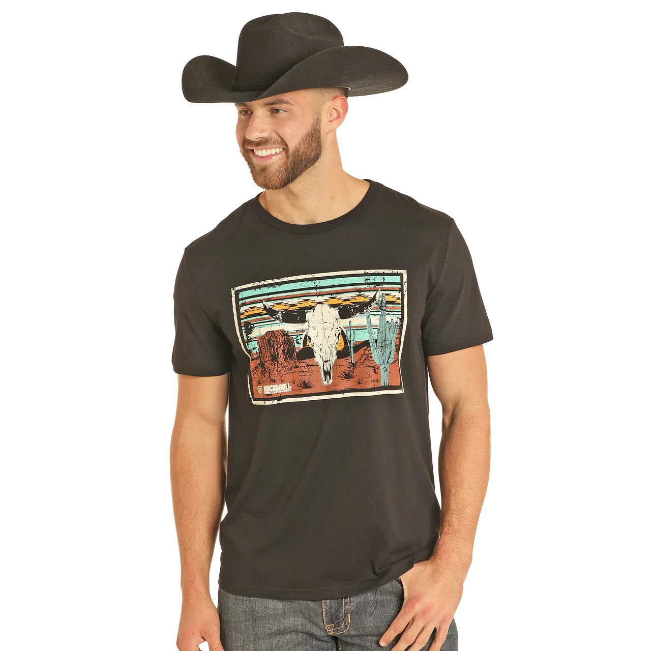 Rock & Roll Unisex Steer Skull Desert Graphic T-Shirt - Black