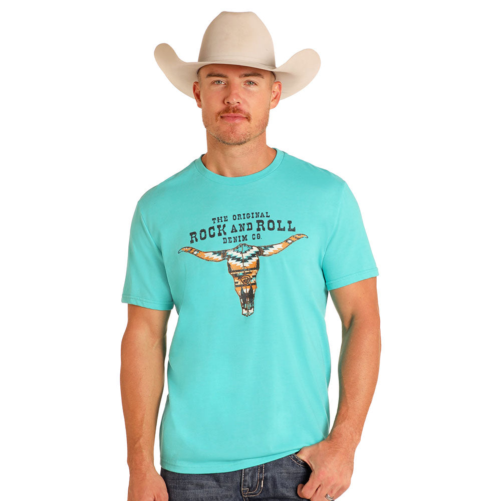 Rock & Roll Unisex Longhorn Graphic T-Shirt - Turquoise