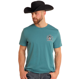 Rock & Roll Unisex Graphic Skull Short Sleeve Tee Shirt-Teal