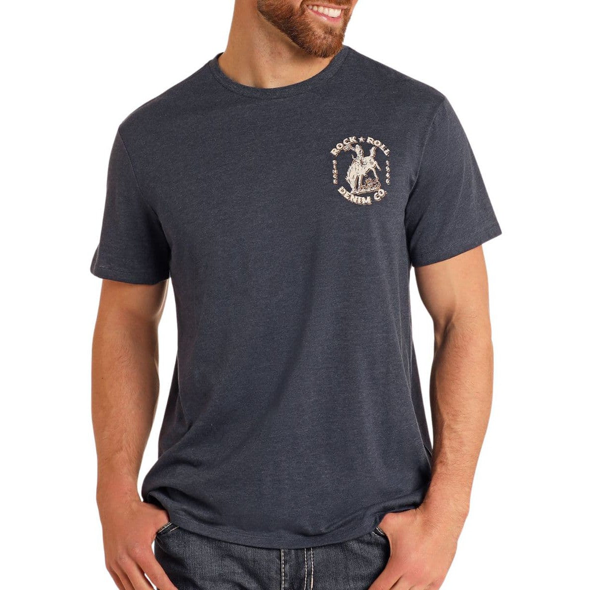 Rock & Roll Unisex Graphic Bronco Short Sleeve Tee Shirt-Indigo