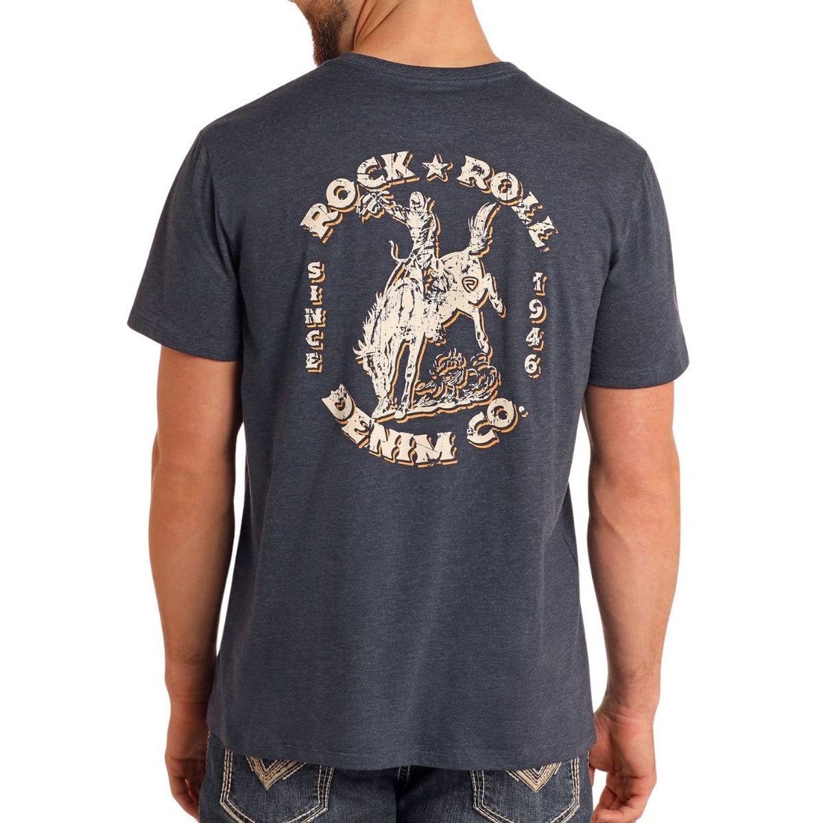 Rock & Roll Unisex Graphic Bronco Short Sleeve Tee Shirt-Indigo