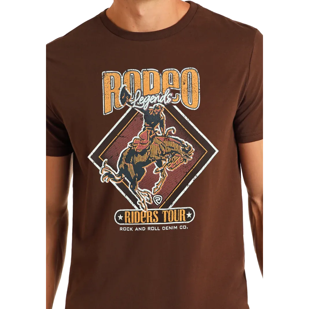 Rock & Roll Boy's  Graphic Bucking Bronc Short Sleeve Tee Shirt-Chocolate