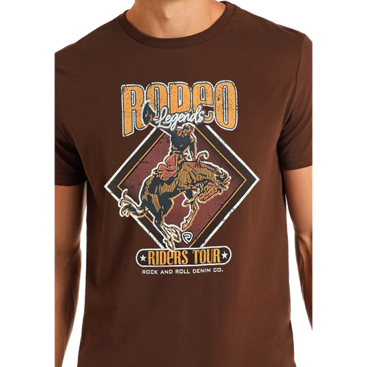 Rock & Roll Boy's  Graphic Bucking Bronc Short Sleeve Tee Shirt-Chocolate