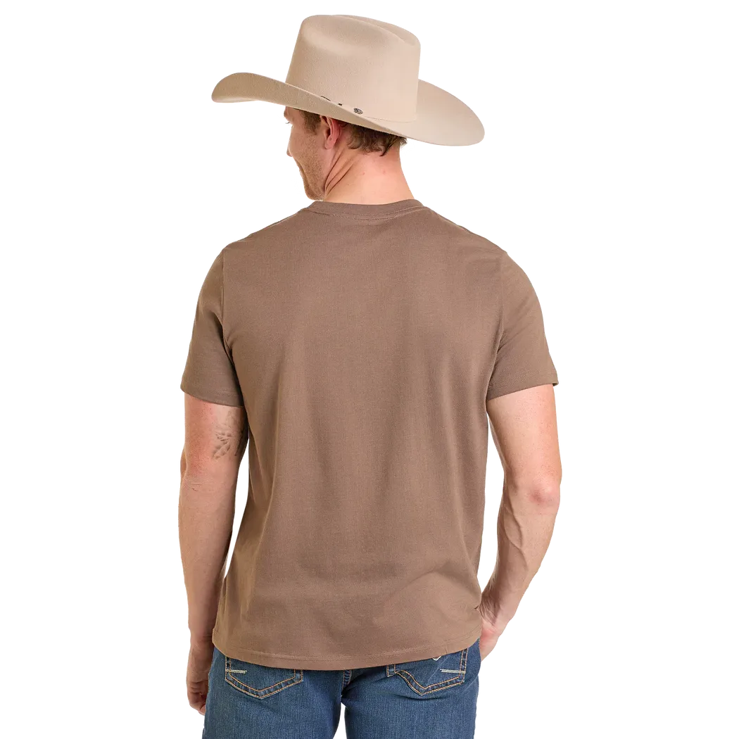 Rock & Roll Men's Skeleton Bronco Rider Graphic Short Sleeve Tee Shirt- Brown