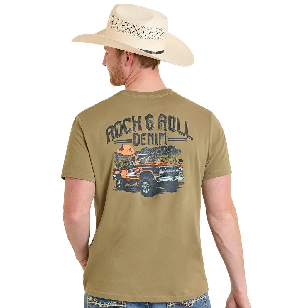 Rock & Roll Men's Truck Graphic Short Sleeve Tee Shirt - Olive